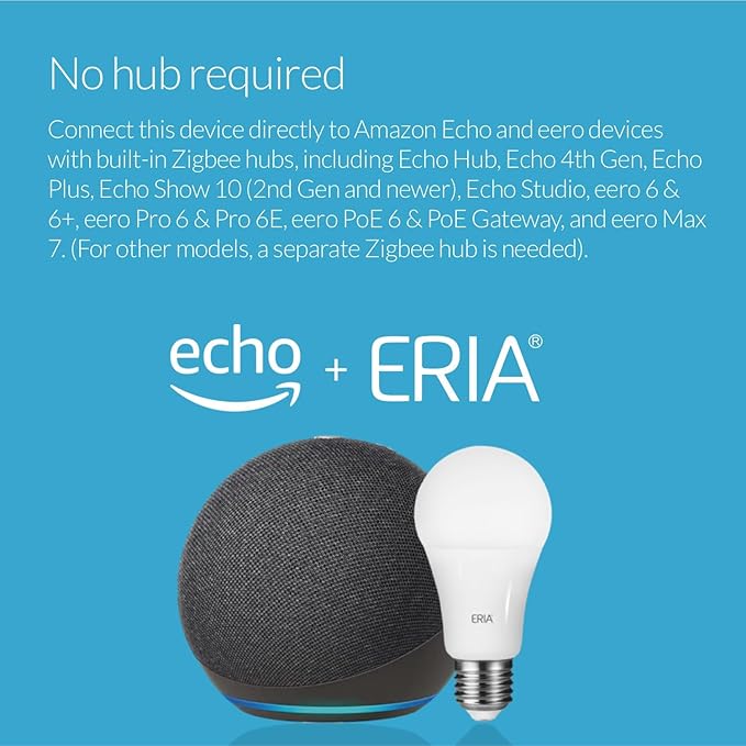 ERIA Smart Light Bulbs, A19 ZigBee, Tunable White 800 Lumens, Works with Hue*, SmartThings, HA, Amazon Echo (4th Gen), Alexa, HA, Google Assistant (2-Pack)
