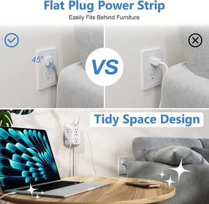 Surge Protector Outlet Extender, 6 Outlet Splitter with 4 USB Ports (2 USB C), 4 Sided 1050 J Multi Plug Wall Adapter Power Strip for Home Office Kitchen Travel