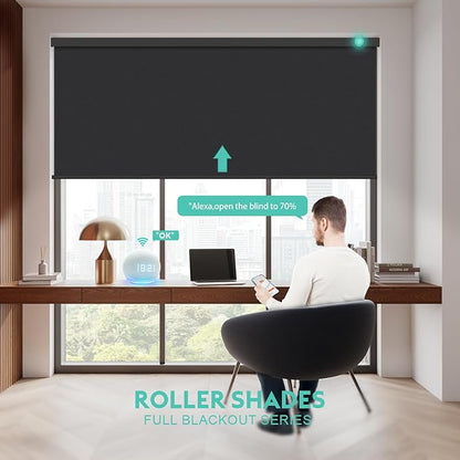 Motorized Blinds with Remote, Blackout Smart Automatic Electric Blinds for Windows Compatible with Alexa Homekit, Cordless Indoor Motorized Roller Shades with Custom Size（Ethereal Fade）