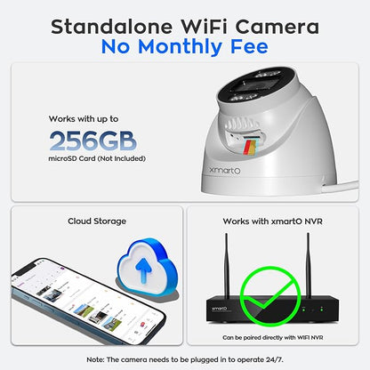 xmartO Indoor Wireless Camera for Home Security, 2K HD Dome Security Camera with 5G Dual Band WiFi 6, 2-Way Audio, SD Card Slot, IR and Color Night Vision, 24/7 Surveillance Camera, No Monthly Fee