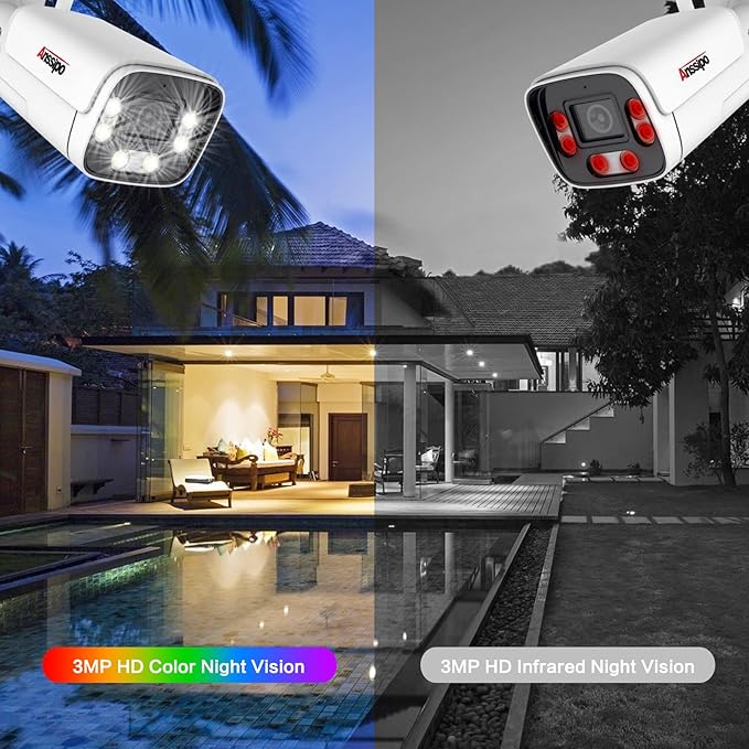 4K NVR Security Camera System Wireless, 8pcs Plug-in 3MP Security Cameras Outdoor Indoor, Dual Warning, 2 Way Audio, Color Night Vision, AI Detection, 8 CH WiFi Surveillance NVR, 2TB Hard Drive