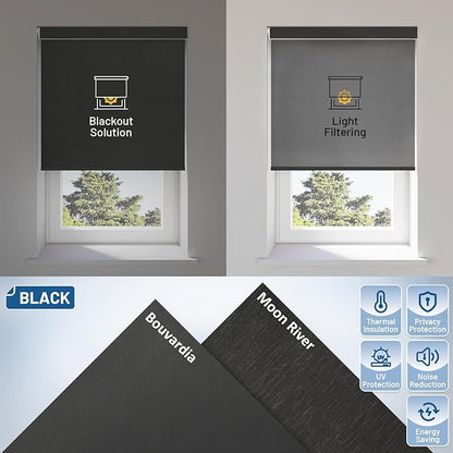 No Drill Motorized Blinds with Remote, No Tools Automatic Blinds for Window, Blackout Motorized Shades, Light-Filtering Smart Blind, Rechargeable, Customized Size, Black