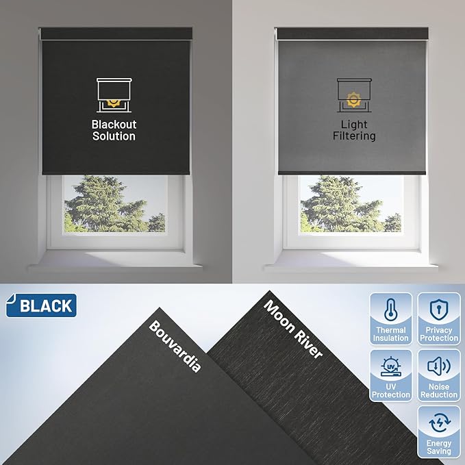 No Drill Motorized Blinds with Remote, No Tools Automatic Blinds for Window, Blackout Motorized Shades, Light-Filtering Smart Blind, Dry Battery, Customized Size, Black