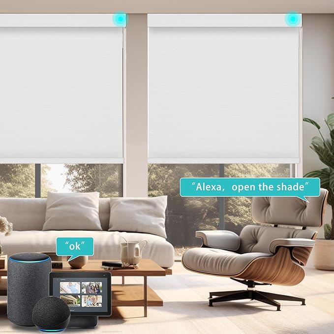 Changshade Smart Roller Shade with Remote Control Blackout Automatic Window Shades for Home Custom Size Motorized Blinds for Windows Work with Alexa,Google Home,Apple Homekit, White