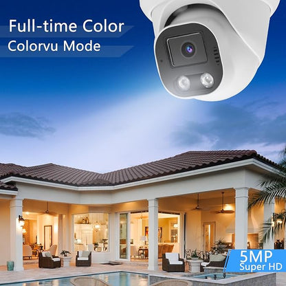 5MP PoE IP Dome Security Camera Outdoor, Full Color Turret IP Camera with Smart Dual Light, Two Way Talk, SD Card Slot, 98ft Night Vision, 110°Wide Angle, Human/Vehicle Detection