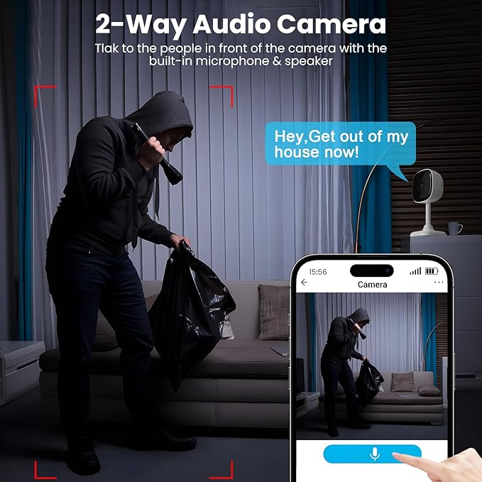 AMOROM Indoor Security Wired Cameras, Home Security Cameras, 2.4GHz WiFi Cameras, Motion Detection, Two-Way Audio, Night Vision, Phone App Control, Works with Alexa & Google Home, 4 Packs
