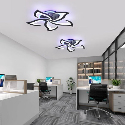Modern LED Ceiling Light 50W, Dimmable 5-Petal Flush Mount, Black | 23.6" Flower Ceiling Light with Remote, 3000LM, 3000K-6000K, Modern Light Fixture for Bedroom Living Room Dining Room