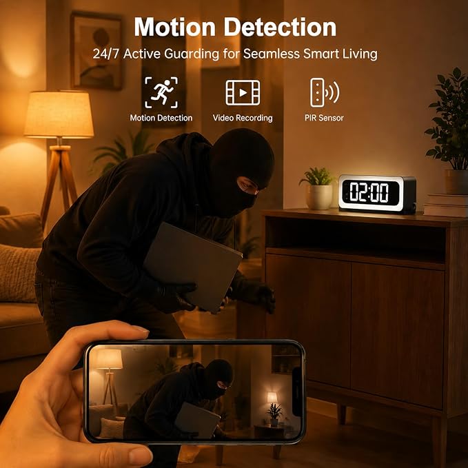 2K Alarm Clock with Camera for Home Security, 5G&2.4GHz WiFi Digital Clock Camera with Color Night Vision, AI Motion Detection, SD/Cloud Storage, Indoor Baby Pet Elderly Monitor