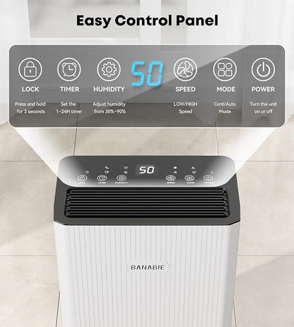 2500 Sq.Ft Dehumidifier for Basement, 32 Pint Dehumidifiers for Home with Drain Hose, Ultra Quiet 32dB, Smart Humidity Control, 24H Timer, Energy Efficient, Portable for Bedroom, Bathroom, RV