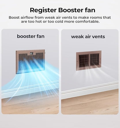 BIOWIND Quiet Register Booster Fan Fits 6" x 10" Register Holes, 10-Speed Smart Heating Cooling AC Vent Fan with Remote Control and Thermostat Control - Bronze