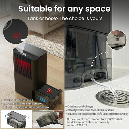 Dehumidifier for Home, Dehumidifier for Basement with Drain Hose/Humidity Display/85 OZ Water Tank/Washable Filter/Auto Shut Off/Ultra Quiet, Small Dehumidifier for Bedroom, Bathroom, RV, Whole Home
