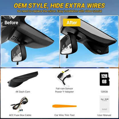 4K Dash Cam fit for Toyota Corolla Gen12 E210 2023 2024 2025 2026 Sedan Hybrid Hatchback, OEM Look, 2160P UHD Video, WiFi & APP, Loop Recording, G-Sensor, Parking Monitor, Easy to Set, 128GB Card