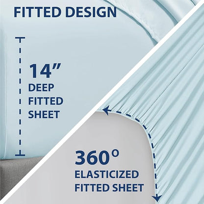 Swift Home Smart Sheets, Ultra Soft Brushed Microfiber 4-Piece Sheet Set, Fitted Bed Sheet with Side Storage Pockets – Aqua, King