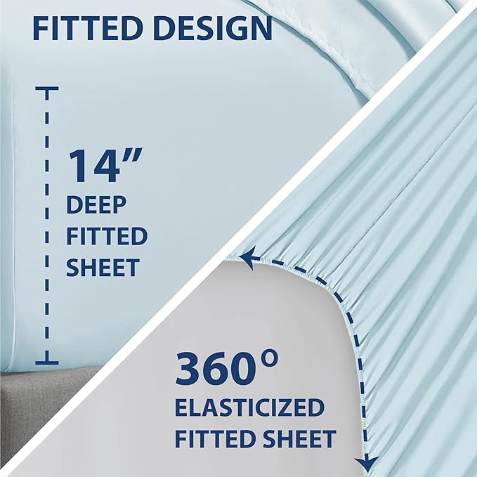 Swift Home Smart Sheets, Ultra Soft Brushed Microfiber 4-Piece Sheet Set, Fitted Bed Sheet with Side Storage Pockets – Aqua, Queen