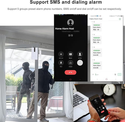 WiFi GSM Home Alarm Security System, 2.4in LCD Wireless DIY Smart Home Burglar Security Alarm System 10 Piece Kit, Compatible with Alexa Google Home Voice Control