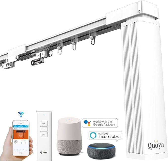 Quoya QL500 Smart Curtains System, Electric Curtain Track with Automated Rail【Motorized and Adjustable Tracks/Rod/Pole (up to 7 metres / 275 inches)】【Motor compatible with Alexa】