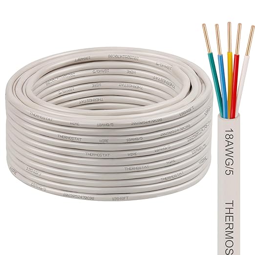 XRDS -RF 18AWG 5 Conductor Thermostat Wire 75FT, Solid Copper, 18 Gauge 5 Wire for Thermostat, HVAC, Heating and Cooling, White Jacket (10FT / 20FT / 25FT / 30FT / 50FT / 75FT / 100FT)