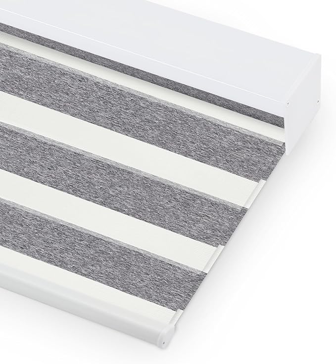 Bringnox Smart Motorized Zebra Roller Blinds - 100% Blackout, Remote Control, Works with HomeKit, Google Home & Alexa via Hub, Custom Size(100% Blackout White Stone-38)