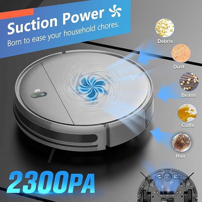 Robot Vacuum and Mop Combo, 2 in 1 Robotic Vacuum Cleaner with Schedule, App/Alexa/Voice Control, Slim 2.87", Self-Charging, Strong Suction & Long Runtime, Ideal for Hard Floor, Pet Hair, Carpet