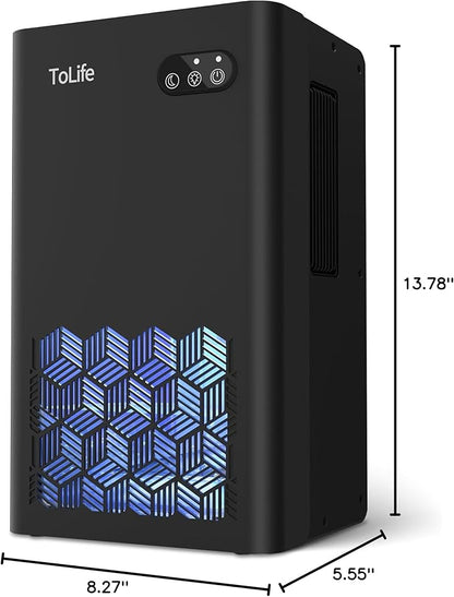 ToLife Dehumidifier for Home, 1000 sq.ft Dehumidifiers for Basement Bathroom Bedroom with 95 OZ Water Tank, Auto Shut Off 7 Colors LED Light, Black