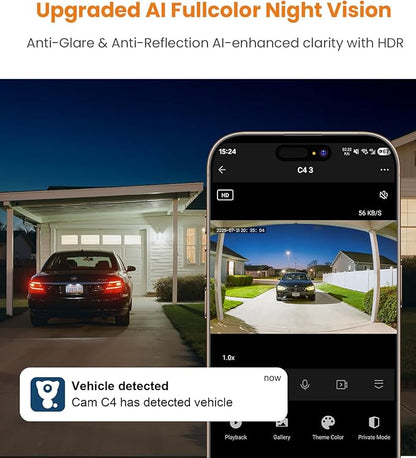 litokam Window Camera 3MP 2K, 2.4GHz & 5GHz Indoor Cameras for Home Security with Al Color Night Vision, Person/Motion/Sound Detection & Real-Time Alerts, 24/7 Recording, 104° View Angle, Double