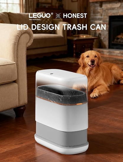 Dog Proof Small Bathroom Trash Can with Lid, Slim Press Top Garbage Can, Narrow White Plastic Waste Basket, for Bathroom Bedroom Office 2 Pack Set with 4.8 Gal and 3.3 Gal