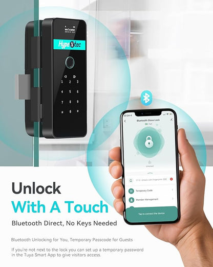 Upgrade Smart Glass Door Locks for Frameless Glass Doors–Keyless Entry Deadbolts with Bluetooth App Control,Fingerprint,IC Card,Voice Menu and No-Drill Installation,Office Home Business