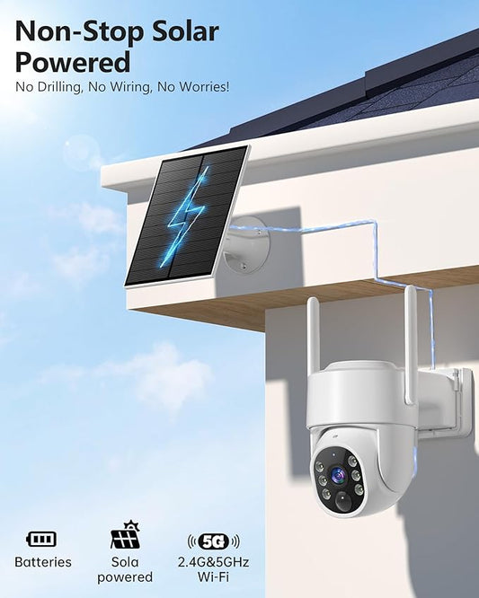 Gianteye 2K Solar Security Cameras Wireless Outdoor, 5G&2.4GHz Cameras for Home Security, Outdoor Security Camera, Color Night Vision, PTZ Human Detection, 2 Packs