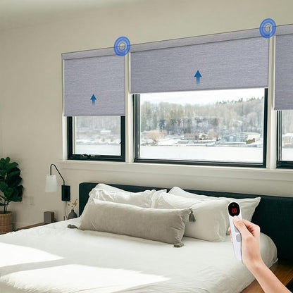 Motorized Blinds for Windows - Hapadif Roller Window Shades with Remote, No-Drill Installation, Cordless Automatic Blinds, Blackout Electric Blinds, Adjustable Height, Easy to Use (Grey, 35.5 x 72)