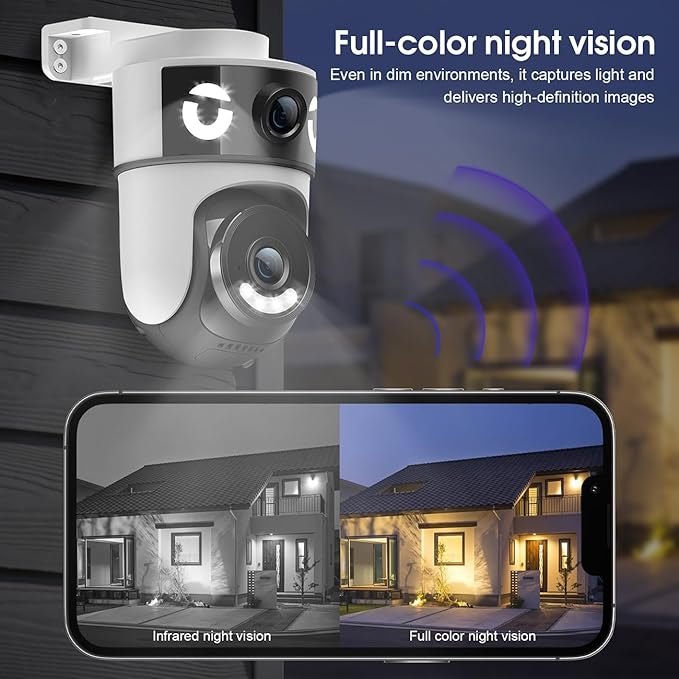H4 Dual-Lens PTZ WiFi 1080P Home Security Camera, 24/7 Recording IP65 Waterproof Indoor&Outdoor Camera with Motion Detection, Two-Way Audio, Color Night Vision & Cloud Storage