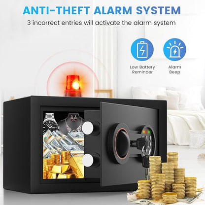 Small Safe for Home, 6.69"H Safe Box with Fireproof Waterproof Bag