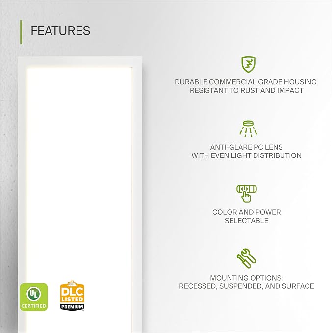 ASD 4 Pack 1x4 LED Flat Panel Light - 25/30/40W UL DLC | 5137LM 3500K 4000K 5000K Selectable Dimmable 1x4 LED Drop Ceiling Light Fixture | 1 x 4 Commercial Recessed Lay in Troffer Lights for Office
