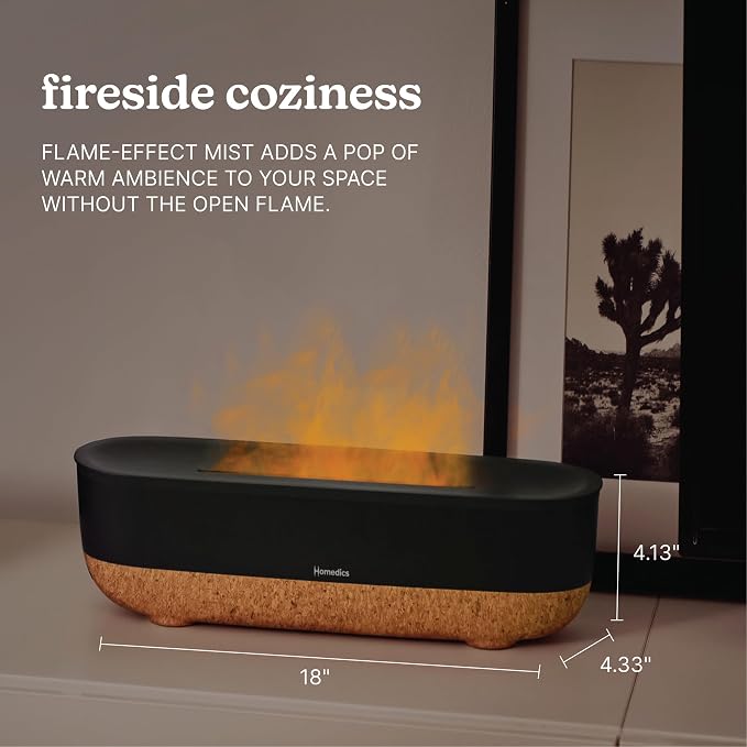 Homedics Fireside Ultrasonic Humidifier, 0.26-Gal, Visible Flame-Effect