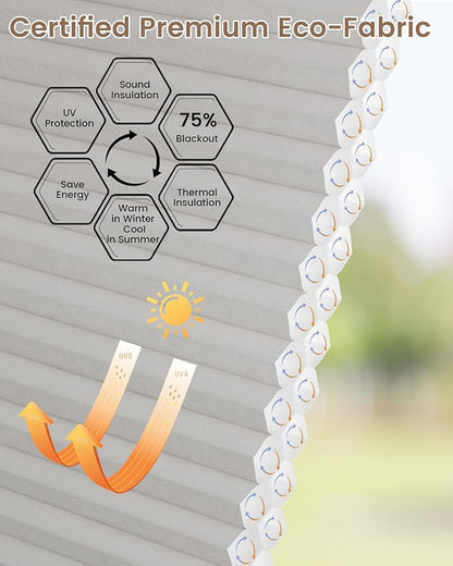 Kincmo Motorized Cellular Shades, Custom Motorized Blinds with Remote, Cordless Smart Electric Honeycomb Blinds Work with Apple HomeKit, Alexa, Google (85%-Blackout-Double-Cell Grey)