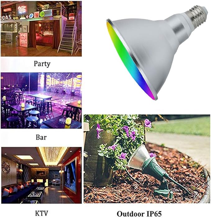 20W PAR38 RGB Colored LED Spotlight Outdoor, E27/E26 Color Changing Light Bulb, Waterproof Flood Light with Remote for Holiday Home Party Decoration