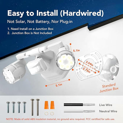OREiN Motion Sensor Outdoor Lights, 450° Superwide Adjustment Dimmable Dusk to Dawn Flood Lights Outdoor, 5000K/12W (150W Equiv) Outside LED Security Lights IP65, White (Hardwired)