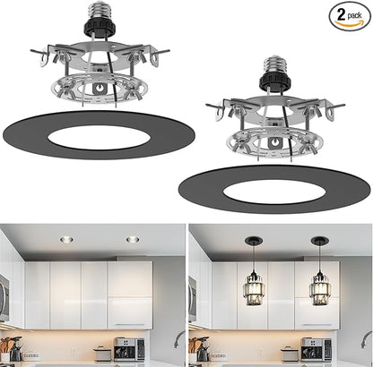 Recessed Can Light Conversion Kit for 5" and 6" Ceiling Fixtures - Pendant/Hanging Light Upgrade, Compatible with Ceiling Fans, Includes 7¾" Flat Steel Medallion,Black Finish,2 Pack