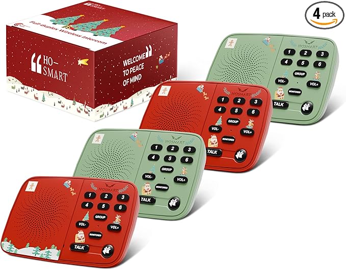 Hosmart UltraSpeak Intercoms Wireless for Home, Holiday Christmas Edition Intercom System for Home Use, Clear Sound Intercom for Business with 1300 Ft Range, Gift for Family Friend Elderly(4Packs)