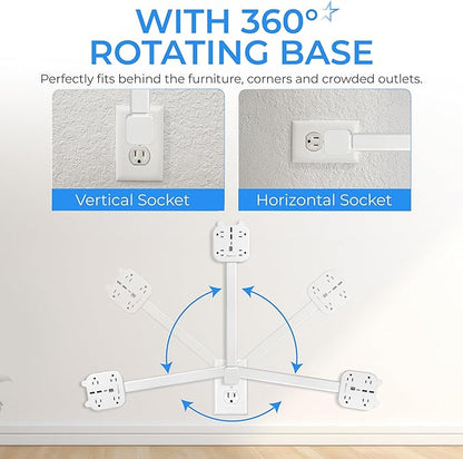 Electrical Outlet Extender Stick, 360° Rotating Wall Outlet Expander with 4 AC Outlets, USB-C PD 20W Fast Charging, 2 USB-A & 2 USB-C Ports, 18"-27" Adjustable Power Strip for Hard-to-Reach Outlets