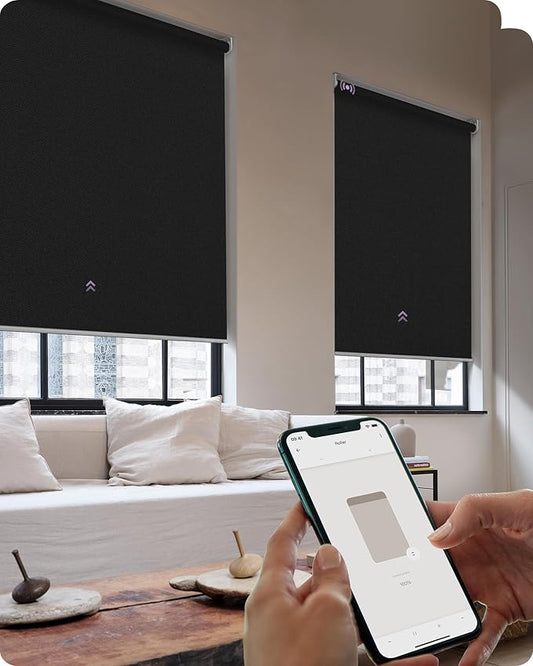 Graywind Smart Roller Shades 100% Blackout Window Blinds with APP Control Customized Automatic Shades for Home and Office(39" Wx72 H,Black)