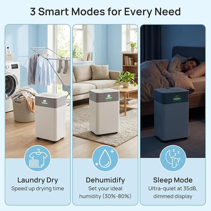 Uthfy 5000Sq.Ft Dehumidifier for Basement with Drain Hose,Large Quiet Smart Compressor Dehumidifiers for Home/Bedroom/Bathroom,Reusable Filter,Dual-Screen,Child Lock,Intelligent Humidistat,24H Timer