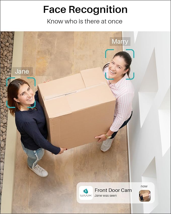 WUUK Security Camera, 4MP Indoor/Outdoor Wired Camera, Face Recognition, Color Night Vision, No Monthly Fee, Magnetic Mount, 2.4 GHz WiFi Only, Compatible with Amazon Alexa and Google Home (2 Pack)