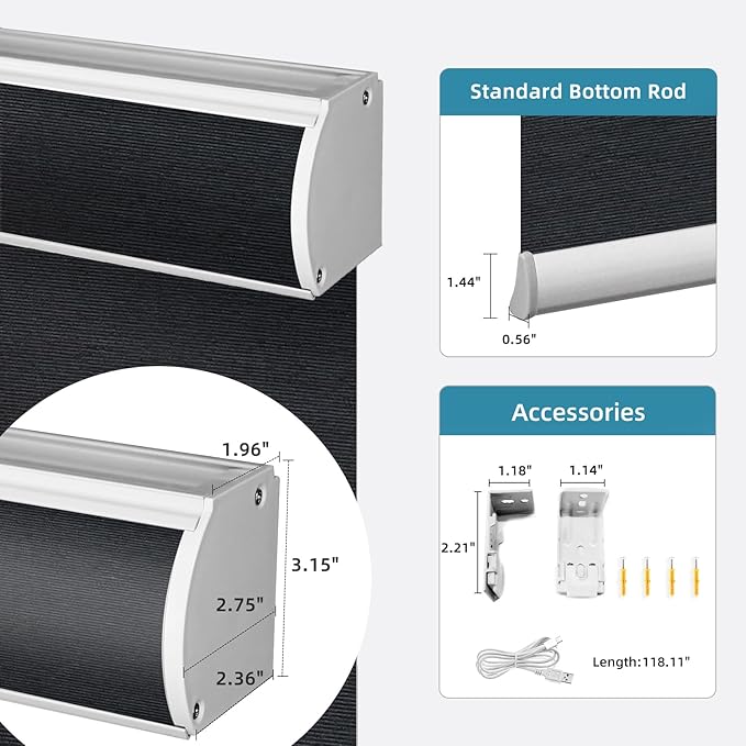 SmartWings Motorized Light Filtering Roller Shades 60% Blackout Work with Matter Homekit Alexa Z-Wave ZigBee SmartThings Google, Cordless with Remote Control, Twilight Obsidian