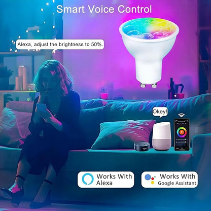 Smart Gu10 LED Bulbs Dimmable Color Changing,RGB Gu10 Bulb, WiFi & Bluetooth LED Bulb Work With Alexa Google, Adjustable 16 Million Color And Music Sync,For Living Roomn Bedroom Office Hotel Etc.4Pack