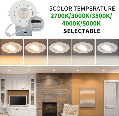 KnLnny Ware Gimbal Recessed Lights 4 Inch 12 Pack, Eyeball Outdoor recessed Lighting with Junction Box,9W 750LM Dimmable ETL Listed, Airtight, 5CCT Selectable