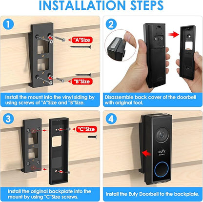 Doorbell Vinyl Siding Mount/Angle Adjustment Mount for Eufy Doorbell E340/C30/C31, Doorbell Corner Mounting Bracket Wedge Kit for Eufy Video Doorbell Camera, for 4 Inch Standard Vinyl Siding