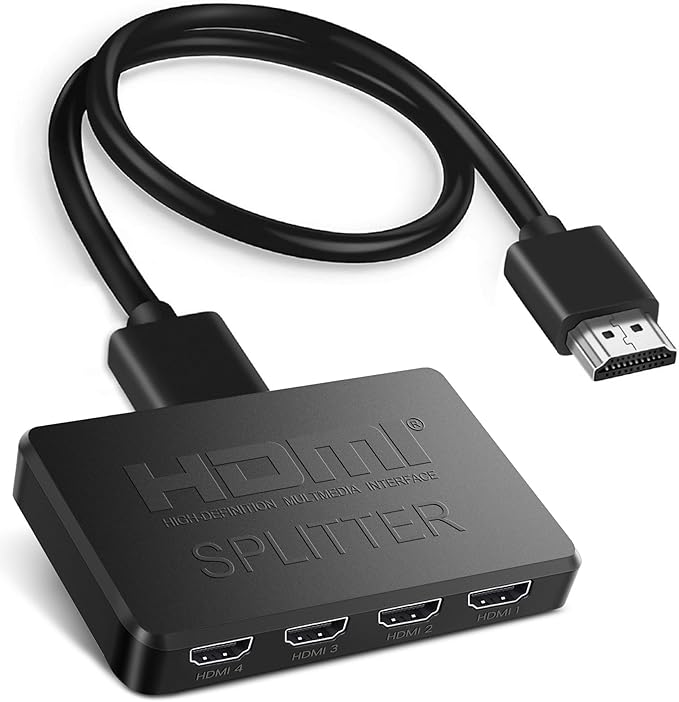 avedio links 4K HDMI Splitter 1 in 4 Out with Hdmi 2.0 Cable, HDMI Video Distributor 1X4 Mirror Duplicate 1 Source to 4 Displays (Only Mirror, Not for Extended), Support 1080P@60Hz, 3D, PS5, HDTV