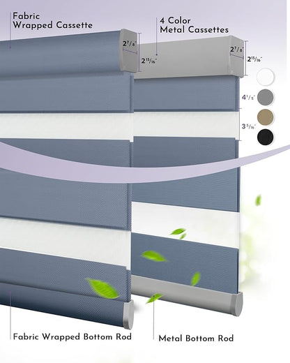 Graywind Motorized Blinds with Remote, Smart Zebra Shades for Windows, Hardwired Roller Blinds Compatible with Alexa, Apple Homekit, Google Home, Custom Size, Luxury Blue Grey