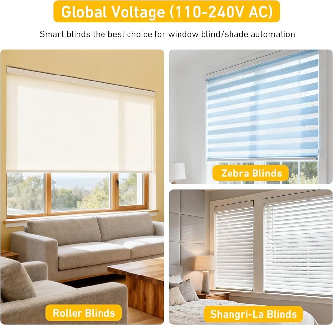 Smart Tuya WiFi Blinds Motor for Roller Shades, Alexa & Google Home Compatible, App & Timer Control, AC100-240V for 1.75"/45mm Tubes, Nlo Hub Required
