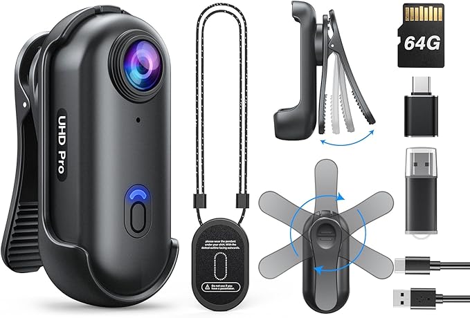 BOBLOV W4 Mini Body Camera, Wearable Camera with 360°Rotatable Clip & Magnetic Clip, 120 Minutes for 1080P Recording, Easy to Use for Lecture, Traveling, Pet Walking and Outdoors Activities (64GB)